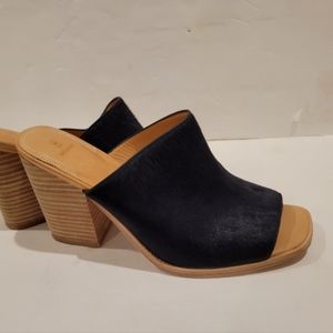 Bill Blass navy cow hair mules open toe sandals